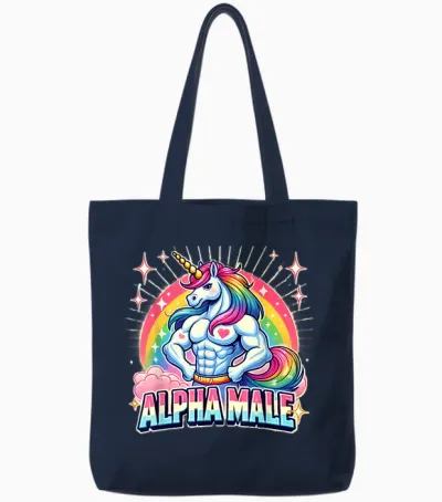 Alpha Male Unicorn for Man Funny Unicorn T-Shirt, Black, S Tote Bags - Navy