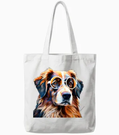 Dog with Eyeglasses Tote Bags - White