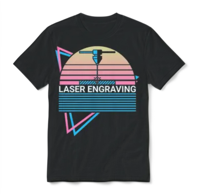 Laser Engraving Retro Unisex T-Shirt - Black