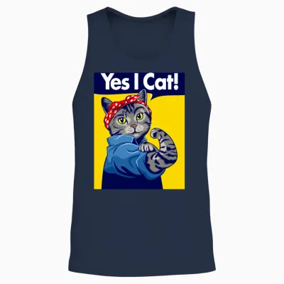Retro Cat Motivation Unisex Tank Top - Navy