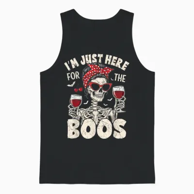 Women Halloween Funny I'm Just Here for the Boos Skeleton Unisex Tank Top - Black