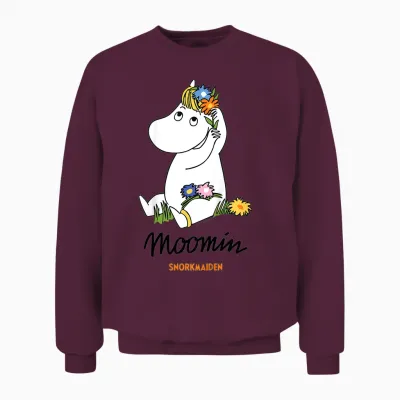 Children's T-Shirt with Moomin Snorkmaiden Flowers in Hair, White Unisex Sweatshirt - Maroon
