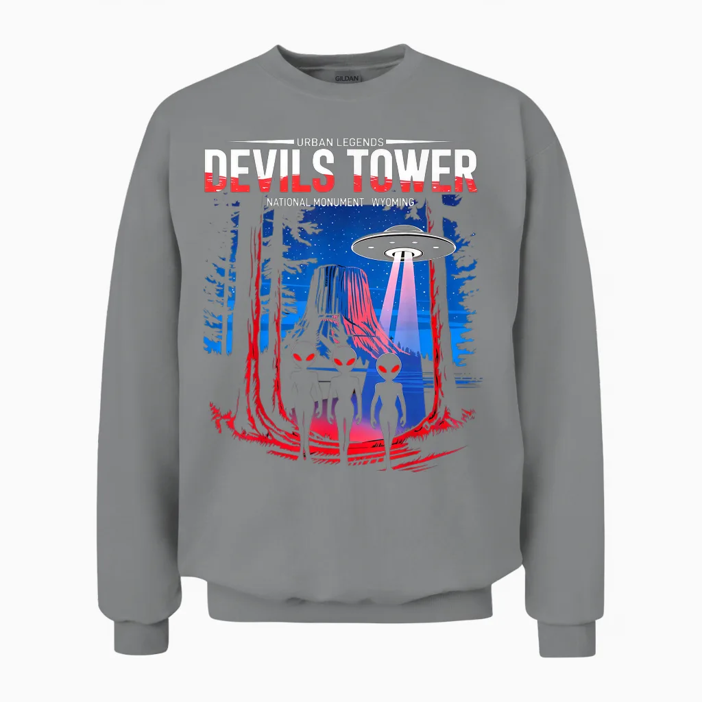 La Légende Des Visites Extraterrestres à Devils Tower Unisex Sweatshirt in Sport Grey