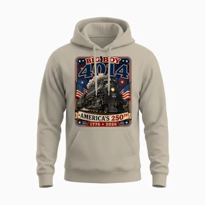 Big Boy 4014 Train 4th of July Retro Us Flag Vintage Apparel Unisex Hoodie - Sand