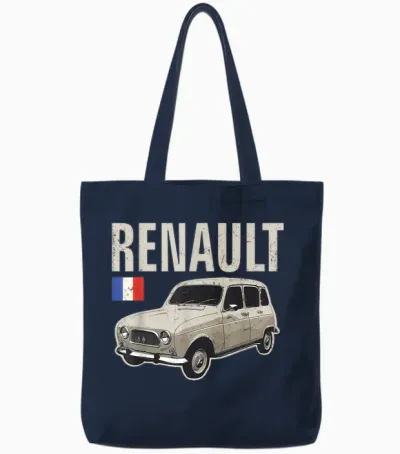 Renault 4 Voiture Française Vintage Classique Rétro Tote Bags - Navy
