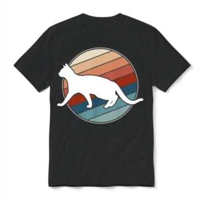 Cat in Retro Style Unisex T-Shirt - Black