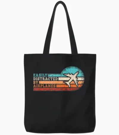 Easily Distracted by Airplanes Funny Pilot Aviation Men Tote Bags - Black