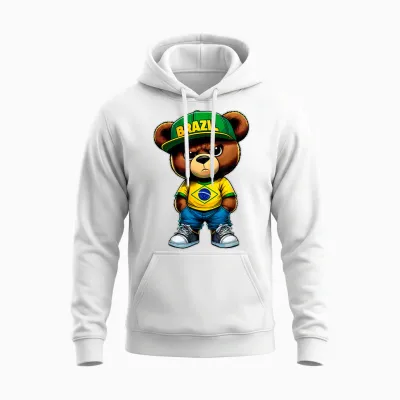 Brasil Brasilianischer Teddybär Mit Brasilien-Flagge Unisex Hoodie - White