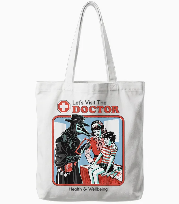 Let's Visit the Doctor Plague Retro Funny Adult Humor Tote Bags in White