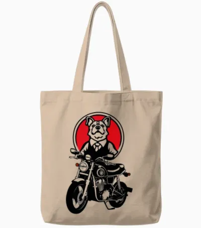 Funny Dog Biker Tote Bags - Natural