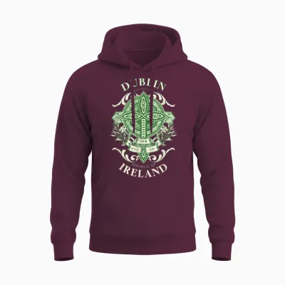 Dublin Ireland Celtic Cross Ancestry Irish Heritage Unisex Hoodie - Maroon