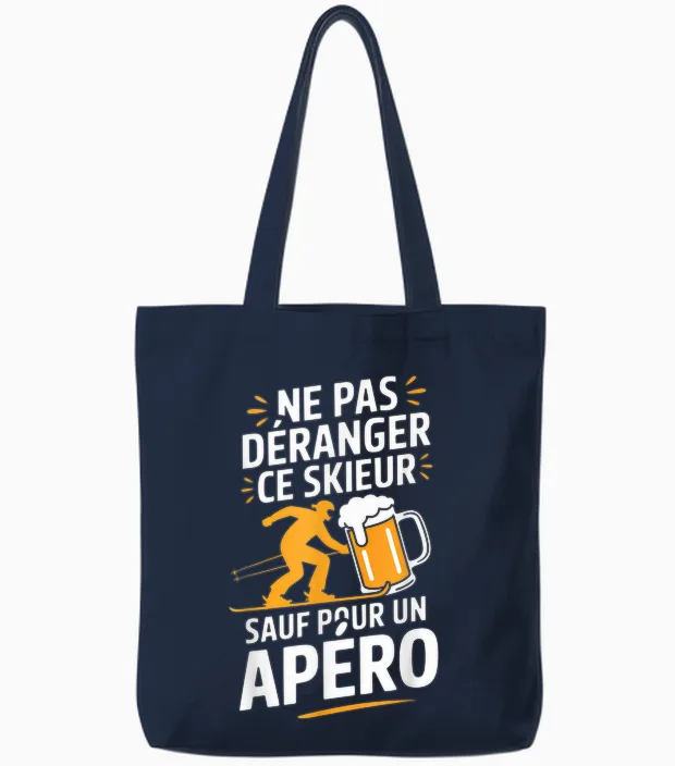 Ski Aperitif Man Humour Gift Idea Skier Funny Beer Tote Bags in Navy