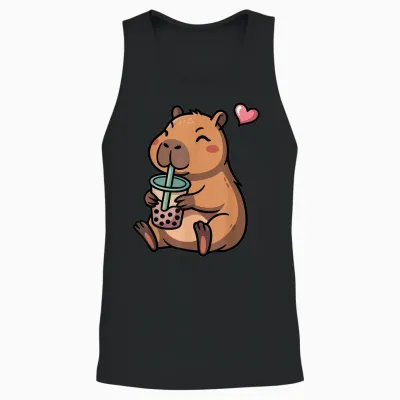 Cute Capybara Boba Bubble Tea Kawaii Capybara Girls Kids T-Shirt, Black, S Unisex Tank Top - Black