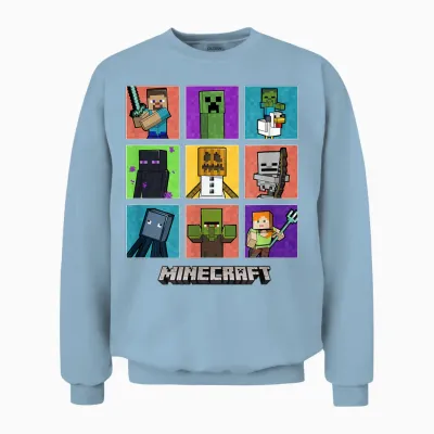 Minecraft Group Shot Colored Box Up Unisex Sweatshirt - Light Blue