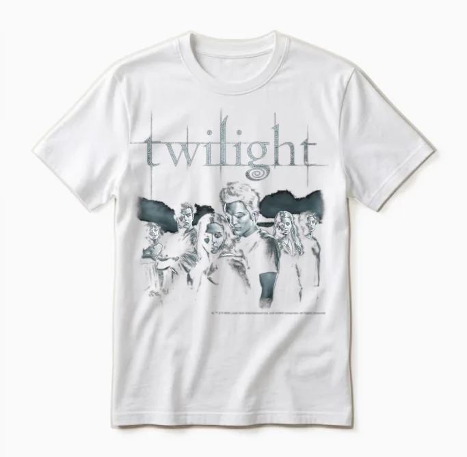 Twilight Black and White Moody Cast Photo Vampire Movie Unisex T-Shirt in White