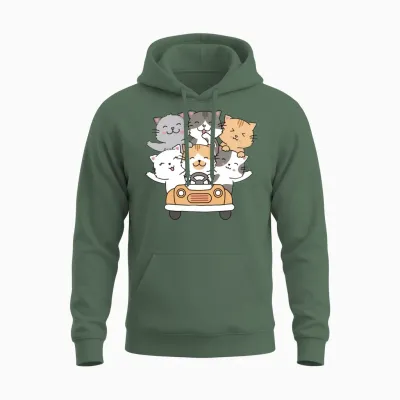 Cute Cat Driving Unisex Hoodie - Military Green