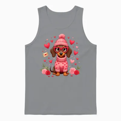 Valentine Dog Mom Valentine Dachshund Weiner T-Shirt, Black, S Unisex Tank Top - Sport Grey