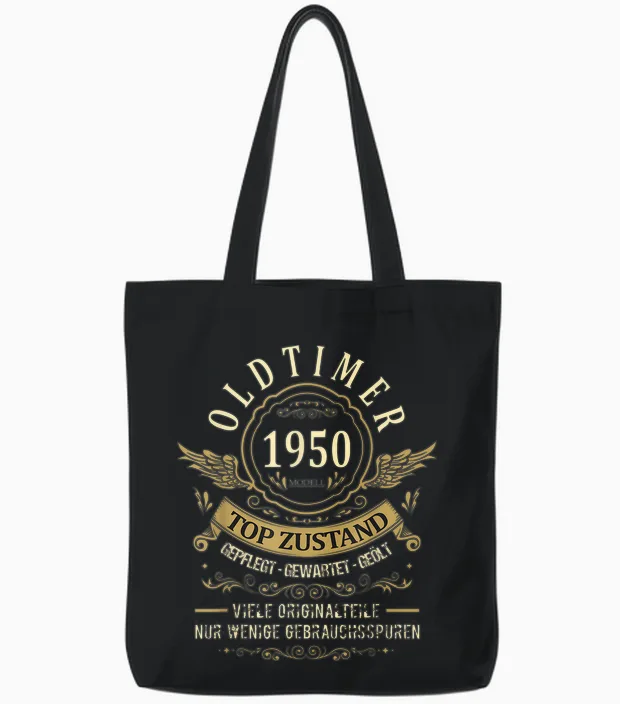 Birthday Year 1950 Birthday Construction Year Oldtimer Top Condition T-Shirt, Black Tote Bags in Black