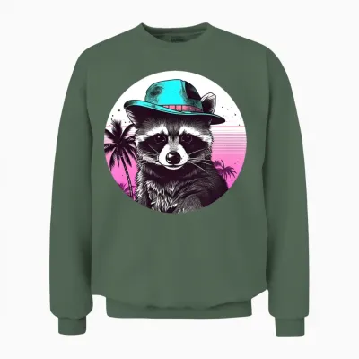 Style Raccoon Lovers Retro Unisex Sweatshirt - Military Green