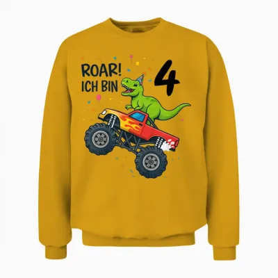 Kinder Dino Monstertruck Roar Ich Bin 4 Party 4 Jahre Unisex Sweatshirt - Gold