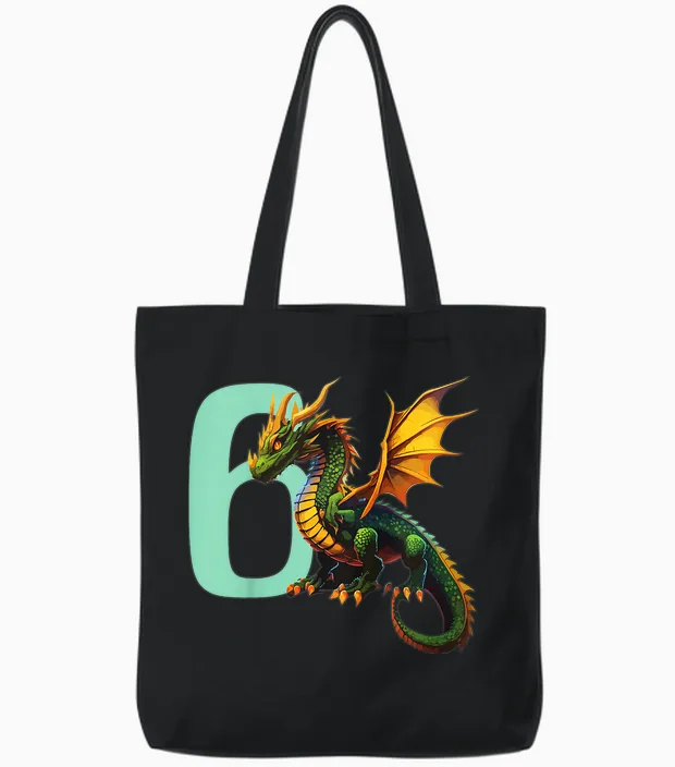 Kinder Geburtstag Drache 6 Jahre Junge Drachen Zahl Alter Tote Bags in Black
