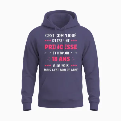 Girl 18 Years Funny Princess Birthday Teen 18 Years T-Shirt, Black, Female X-Small Unisex Hoodie - Heather Sport Dark Navy