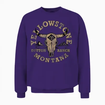 Yellowstone Dutton Ranch Bull Skull Logo V2 T-Shirt, Gray Unisex Sweatshirt - Purple
