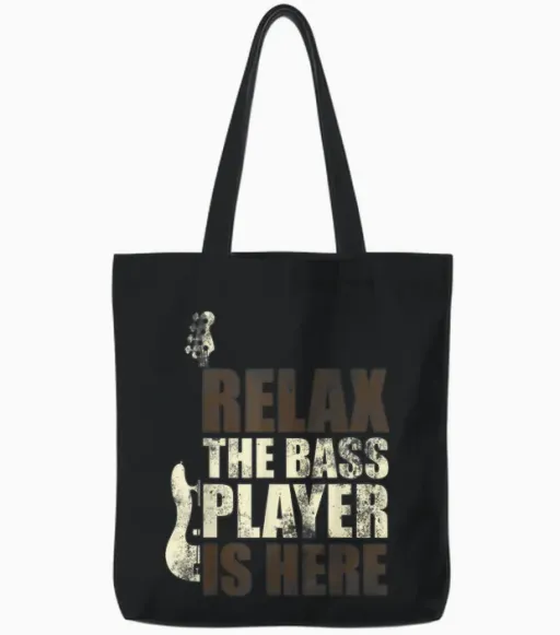 Le Bassiste Est Ici Music Gift Idea Guitar Bass Tote Bags in Black