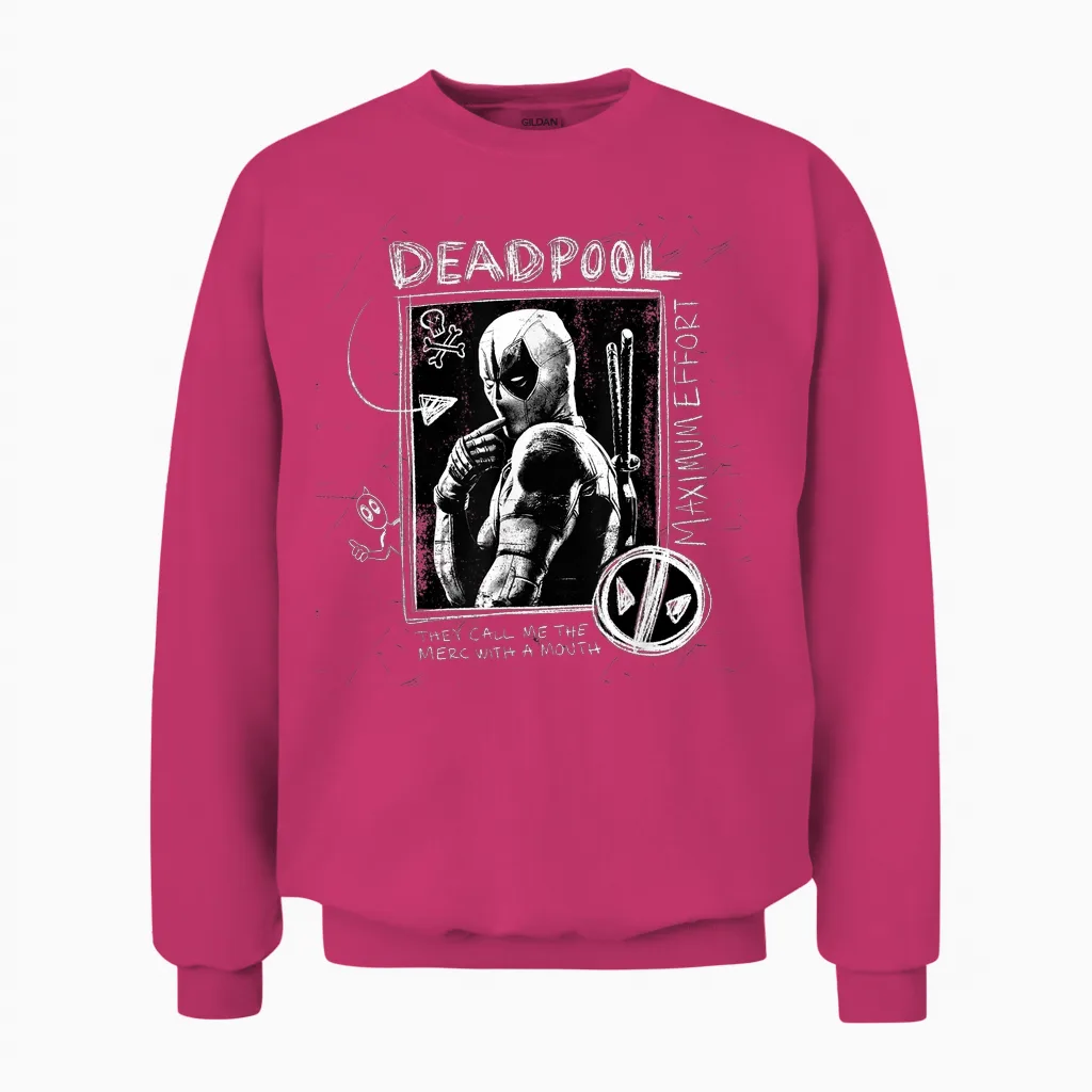 Marvel Studios Deadpool & Wolverine Maximum Effort Chalk Art Unisex Sweatshirt in Heliconia