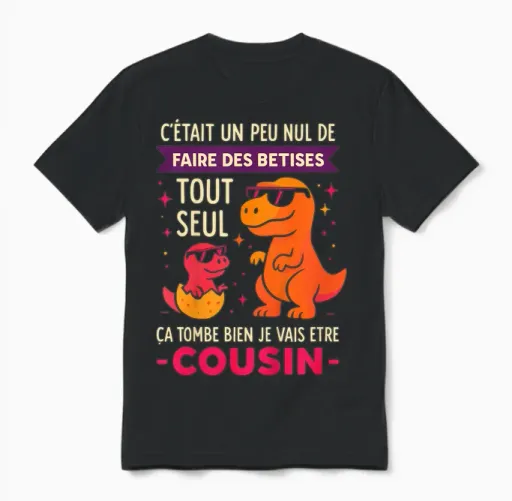 Enfant Cousin Je Vais être Cousin Graçon Idée Dinosaures Drole Unisex T-Shirt in Black