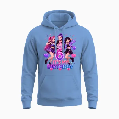 Kids It's My 6th K Pop Birthday Girl 6 Year Old K-Pop Bday Unisex Hoodie - Carolina Blue