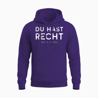 T-Shirt with German Text "du Hast Recht Wenig Ahnung" [german Language], Black Unisex Hoodie - Purple
