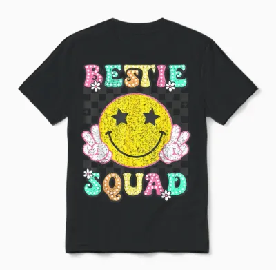 Groovy Bestie Squad Best Friends Matching Girls Boys Unisex T-Shirt - Black