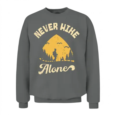 Never Hike Alone Mountain Dog Hiking Hiker Design Unisex Sweatshirt - Graphite Heather