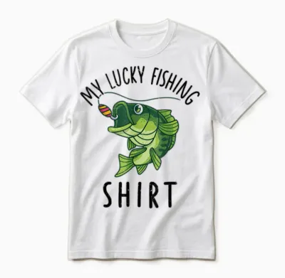 Kids Boys My Lucky Fishing-Shirt Bass Fish Dad Gift Funny Unisex T-Shirt - White
