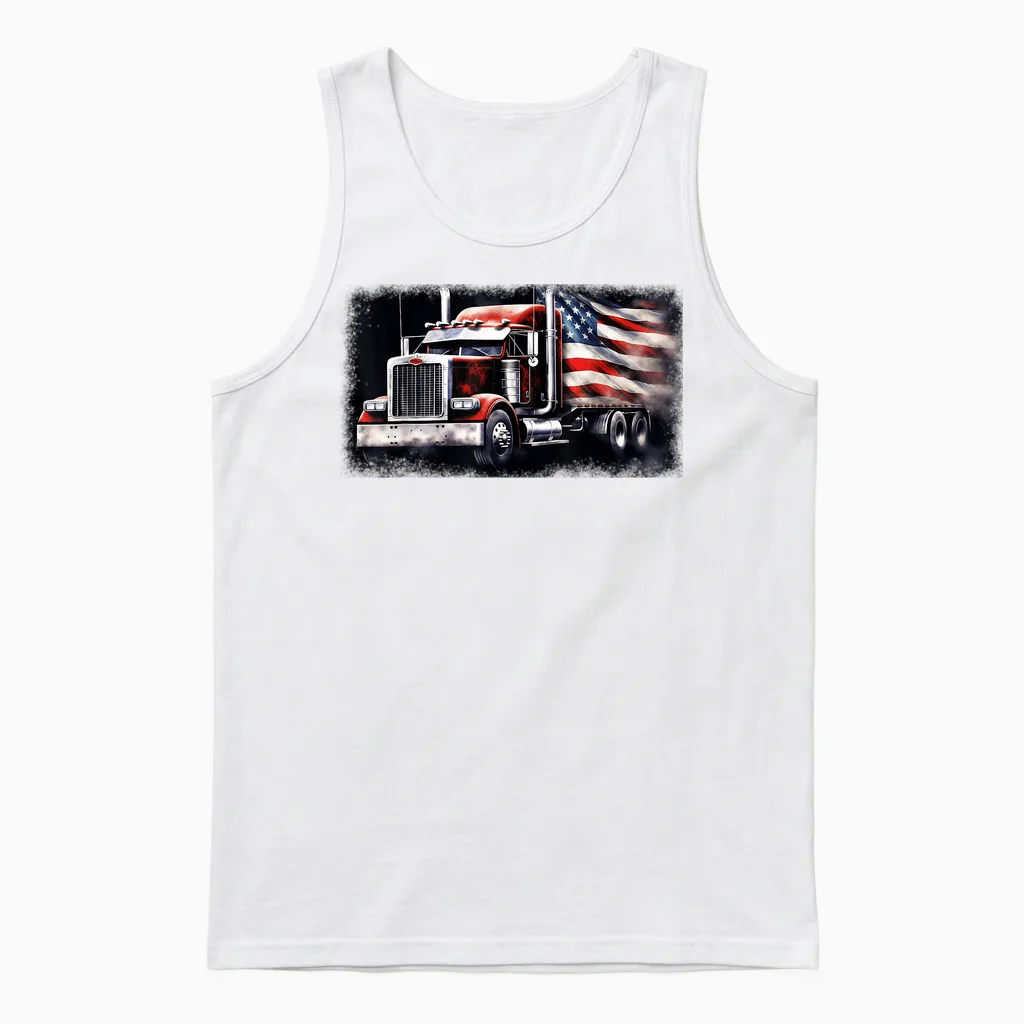 Us American Flag Semi Truck Driver Trucker Unisex Tank Top in White