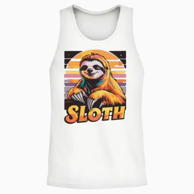 Funny Sloth Retro Vintage Unisex Tank Top - White
