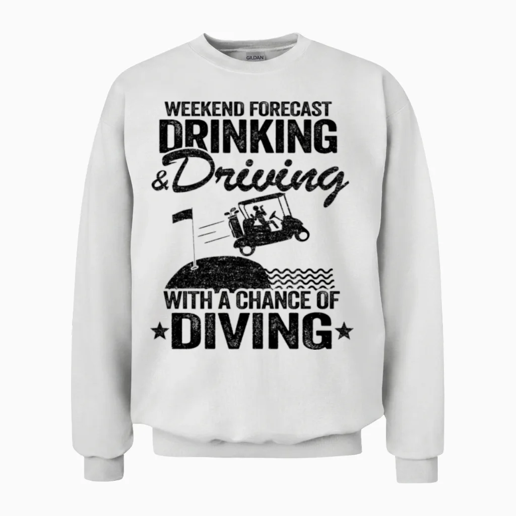 Drinking Driving Diving Beer Golf Cart Funny Unisex Sweatshirt in White