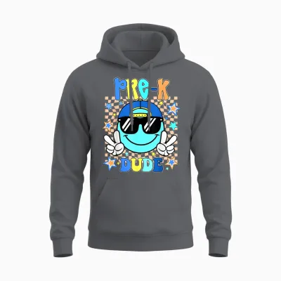 Pre-K Dude Smile Face First Day of Back to School Boys Unisex Hoodie - Charcoal