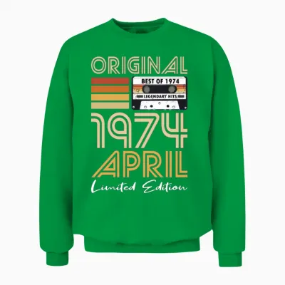 50th Birthday Vintage April 1974 Original 1974 Unisex Sweatshirt - Irish Green