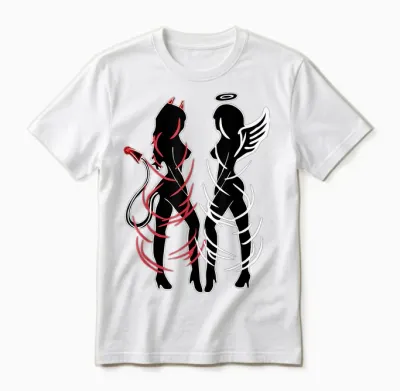 Sexy Duality Symbol Devil and Angel Girls Unisex T-Shirt - White