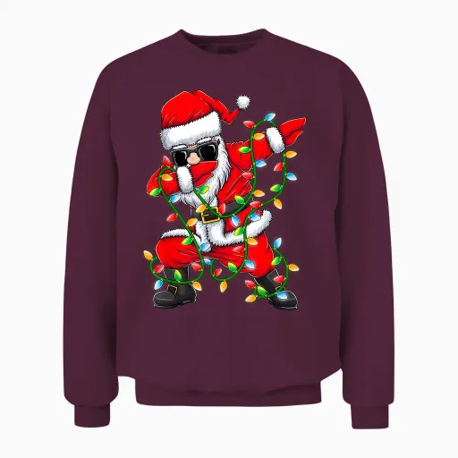 Dabbing Santa Xmas Lights Girls Boys Kids Christmas Gifts Unisex Sweatshirt - Maroon