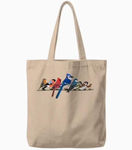 Colorful Garden Birds Animal Drawing Biologist T-Shirt, Black Tote Bags - Natural