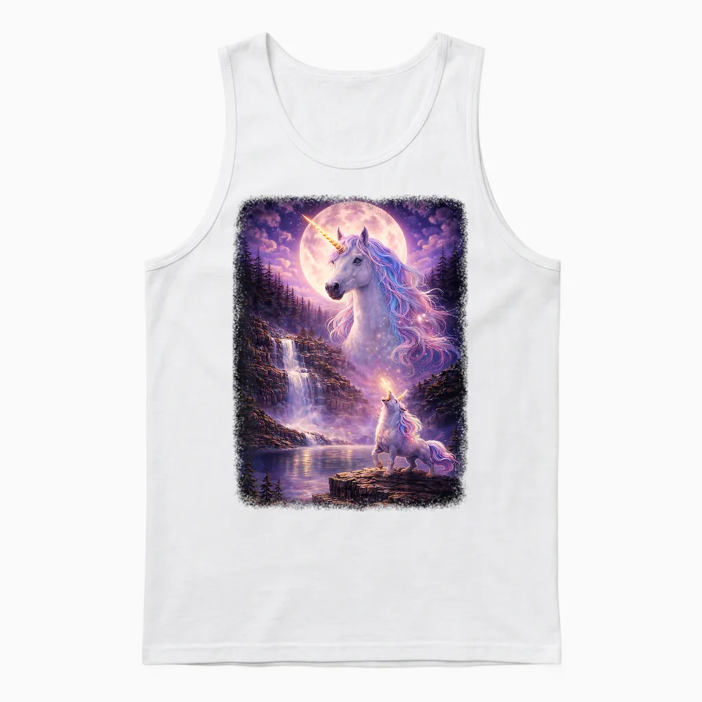 Einhorn Heulend Auf Mond Vintage Funny Mystic Unisex Tank Top in White