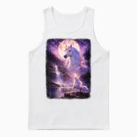 Einhorn Heulend Auf Mond Vintage Funny Mystic Unisex Tank Top in White - 1