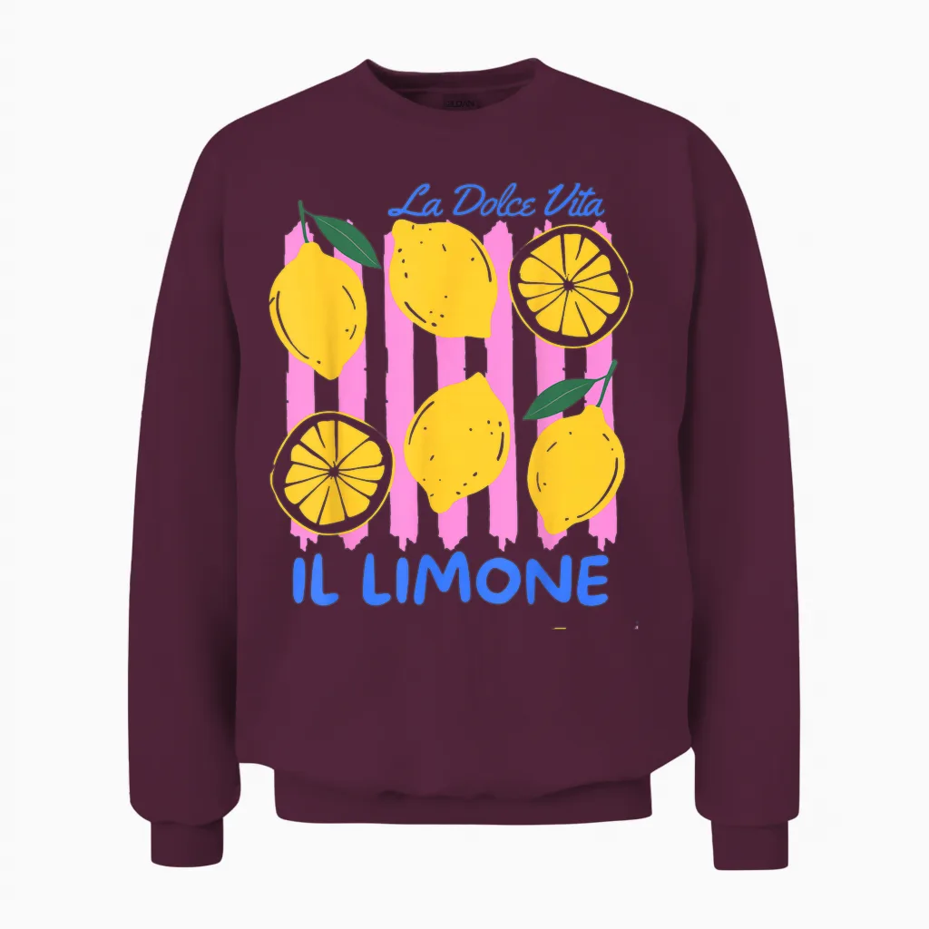 Lemon La Dolce Vita Il Limone Unisex Sweatshirt in Maroon