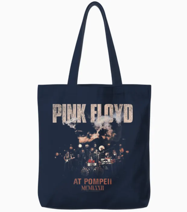 Pink Floyd Pompeii Live Photo T-Shirt, Black, S Tote Bags in Navy
