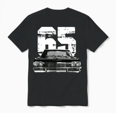 1965 Chevy Impala Ss Front Grill View with Year Unisex T-Shirt - Black