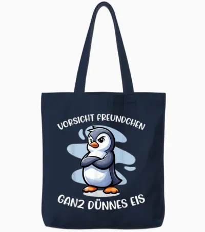 Vorsicht Freundchen Ganz Dünnes Eis Lustiger Pinguin Ironie Tote Bags - Navy