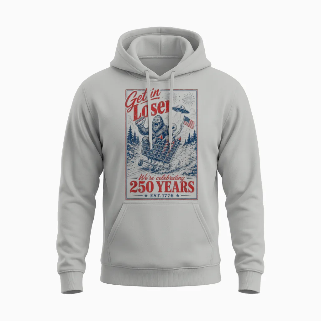 250 Years 250th Anniversary Usa July 4th Bigfoot Alien Unisex Hoodie in Ash